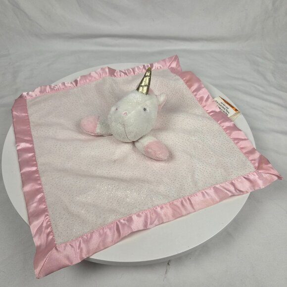 CLOUD ISLAND Unicorn Plush Baby Pink Sparkle Satin Trim Security Blanket Lovey - Picture 1 of 6